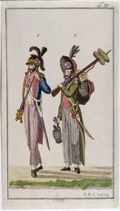 Soldados da Revolução Francesa carregando baionetas em 1793 de French School