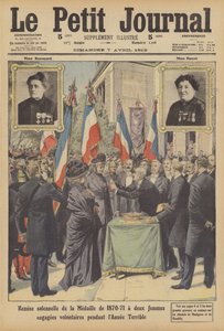 Apresentação solene da Medalha da Guerra Franco-Prussiana a duas mulheres francesas voluntárias da Annee (cor litho) de French School