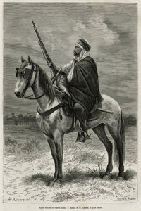 Spahi, eficiente cavaleiro e pavor contribuindo para a conquista da Argélia, ao serviço da França, destaca-se no escritório árabe, gravando após um desenho de H. Charles, para ilustrar a história Tebessa e seus monumentos (Argélia), de A. Heron de Villefos de French School