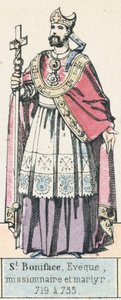 São Bonifácio, Bispo, missionário e mártir, 719 a 735 (gravura colorida) de French School