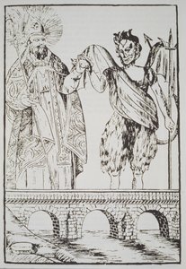 St. Cado e o Diabo, cópia de uma popular gravura francesa, ilustrada em uma história da magia publicada no final do século XIX de French School