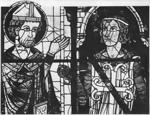 St. Denis dando a oriflamme ao cavaleiro Clement (marechal de Metz), detalhe, South rose Glorificação de nosso Senhor Jesus Cristo, de French School