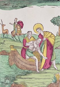 St. Julian, o Hospitaleiro, ajudando um viajante em um rio de French School