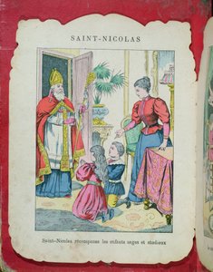 São Nicolau visitando as crianças bem comportadas e diligentes, c.1880 de French School