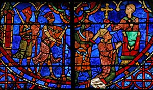 St Thomas Becket rezando antes de ser assassinado por 3 cavaleiros (w18) de French School