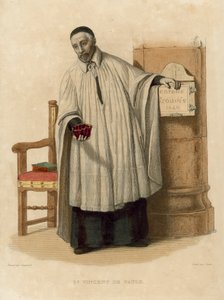 São Vicente de Paule (gravura a cores) de French School