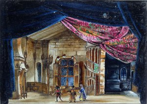 Design de palco para o Ato II de La Juive, apresentado pela primeira vez na Ópera de Paris em 23 de fevereiro de 1835, (wc no papel) de French School