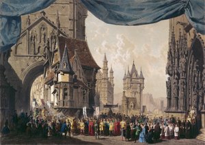 Design de palco para o Ato I de La Juive, apresentado pela primeira vez na Ópera de Paris em 23 de fevereiro de 1835 (wc no papel) de French School