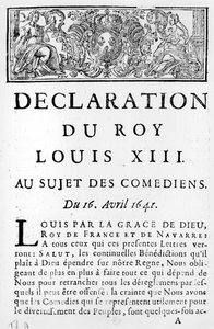 Declaração de Luís XIII (1601-43) sobre os comediantes, 16 de abril de 1641 de French School