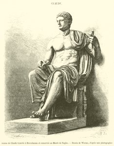 Estátua de Cláudio encontrada em Herculano e guardada no Museu de Nápoles (gravura) de French School