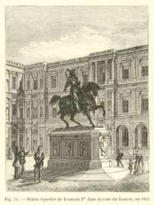 Estátua equestre de François I no pátio do Louvre em 1855 de French School
