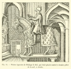 Estátua equestre de Philip the Fair, que foi colocada contra o último pilar da nave, à direita de French School