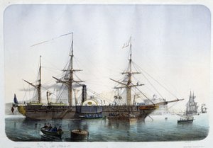 Fragata a vapor no porto de Toulon, por volta de 1850 de French School