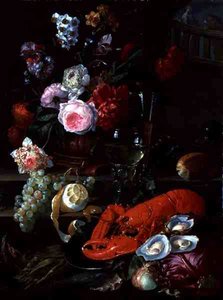Natureza Morta com lagosta, c.1700 (óleo sobre tela) de French School
