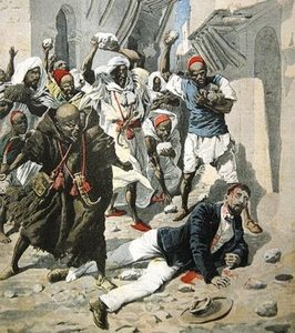Apedrejando até a morte Doutor Emile Mauchamp em Marrakesh, ilustração da capa do Le Petit Journal, 7 de abril de 1907 de French School