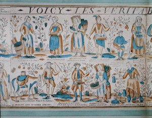 Comerciantes de rua no século XVIII (cor litho) de French School