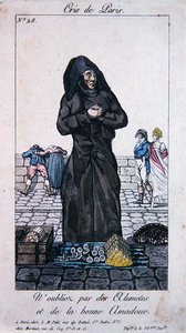 Vendedor ambulante de fósforos e madeira de parentesco, início do século XIX (gravura a cores) de French School