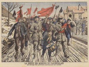 Greve dos mineiros do Pas-de-Calais, França (cor litho) de French School