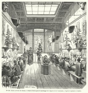 Estudantes de uma turma de uma escola de desenho gratuita, França (gravura) de French School