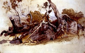 Estudo das Árvores, c.1825 (óleo a bordo) de French School
