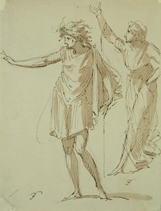 Estudo de duas figuras drapeadas de forma clássica, c.1790 (caneta e tinta e papel lavado)