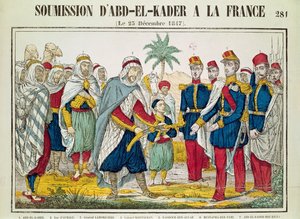 Submissão de Abd el-Kader (1808-83) a Henri d&39;Orleans (1822-97) Duque de Aumale, 23 de dezembro de 1847 de French School