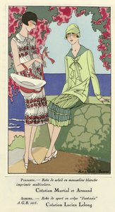 Vestido de verão e vestido desportivo, de Art-Gout-Beaute, pub.1924 (gravura em pochoir) de French School