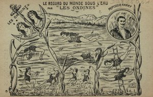Raparigas nadadoras (litho) de French School