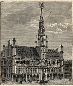 Sistema de pára-raios na Câmara Municipal de Bruxelas no século XIX - Gravação em "Ciências ao alcance de todos - Física e química popular" por Alexis Clerc - Fim do século XIX - Colecção privada de French School