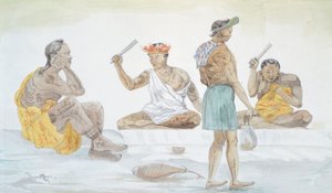 Batedores de pano taitianos, por LF Lejeune da Jornada de Louis I Duperrey (1822-1825), Polinésia do século XIX Aquarela de French School