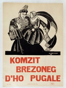 Fale bretão aos seus filhos - Cartaz de propaganda em bretão encorajando os bretões a preservar a sua língua regional de French School