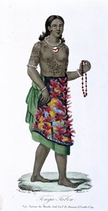 Mulher tatuada de Tonga-Tabou - in "Bibliotheque universelle des voyages" de Albert-Montémont, ed. Armand-Aubrée, vol.17 de French School