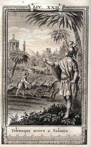 Teemaque volta a Salente (Salento) - gravação de 1798 por Monnet em "Les Aventures de Telemaque, fils d