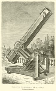Telescópio com espelho de prata por L Foucault, Newtonian System (gravura) de French School