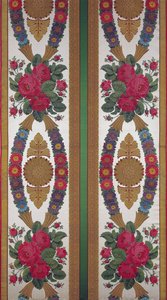 Têxtil com guirlandas de margaridas e buquês de rosas por Primo e Bony, Bissardon, Lyon, 1811 (cetim bordado) de French School