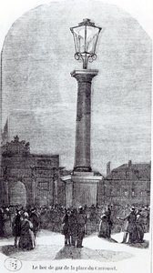 O 1º Gaslamp em Paris na Place du Carrousel em 1818 de French School