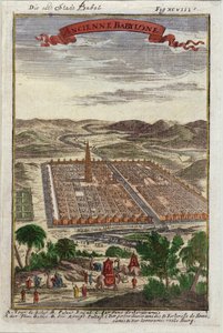 A antiga cidade de Babel, ilustração da descrição de lUnivers por Allain Manesson Mallet (1630-1706) publicou Paris, 1683 de French School