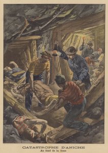 O desastre da mina de carvão de Aniche, França (cor litho) de French School