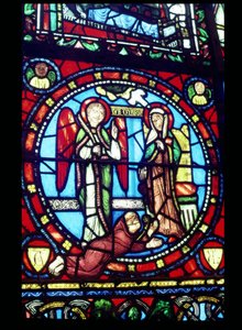 A Anunciação com Suger (c.1081-1151), século XII de French School