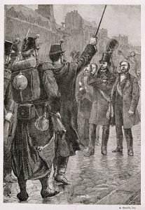 A prisão de Victor Schoelcher (1804-93) na barricada de Saint-Antoine, 4 de dezembro de 1851 de French School