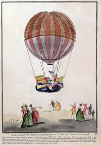 A subida do Aerostat no Jardin des Tuileries, 1 de dezembro de 1783 (caneta e tinta e wc no papel) de French School