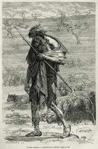 O pastor australiano, gravado após um desenho de D.Maillart, para ilustrar a história seis meses na Austrália, por Desire Charnay, uma missão do Ministério da Educação Pública, em 1878, publicada no tour du monde, sob a direção de E de French School