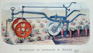 A Máquina Bajac para levantar beterrabas, c.1900 (gravação a cores) de French School
