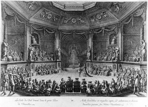O Salão de Baile dado no pequeno Parc de Versailles, gravado em 1678. de French School