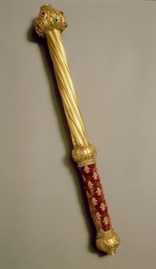 O Baton de Guillaume de Roquemont, 1384 (ouro, vermeil, veludo e pedras preciosas)