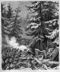 A Batalha de Hohenlinden (perto de Munique, Alemanha) em 12 Frimaire, IX (3 de dezembro de 1800) entre as tropas francesas do General Jean Victor (Jean-Victor) Moreau e as forças austríacas e bávaras comandadas pelo Arquiduque Jean-Baptiste (Jean-Baptiste) de French School
