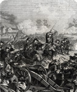 A Batalha de Landen ou Neerwinden foi travada na Bélgica atual em 29 de julho de 1693 durante a Guerra dos Nove Anos (gravura) de French School