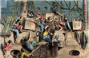 O Boston Tea Party, 6 de dezembro de 1773. de French School