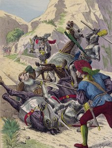 O Cavaleiro de Bayard defende sozinho a ponte de Garigliano, em Itália, contra os espanhóis de French School