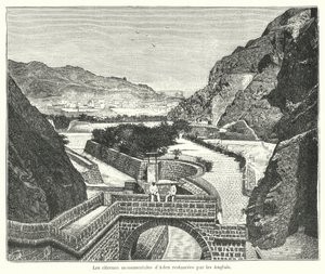 Os Cisternas de Tawila, Aden, restaurados pelos ingleses (gravura) de French School